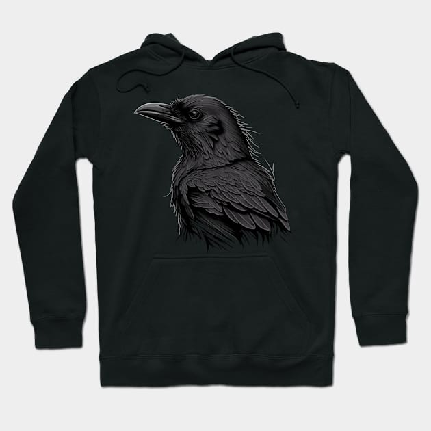 Raven Graphic Goth Black Crow Hoodie by Linco